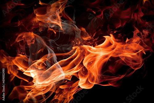 Fire flames on black. AI generated art illustration.