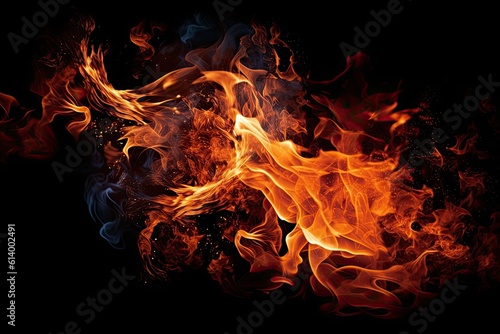 Fire flames on black. AI generated art illustration.