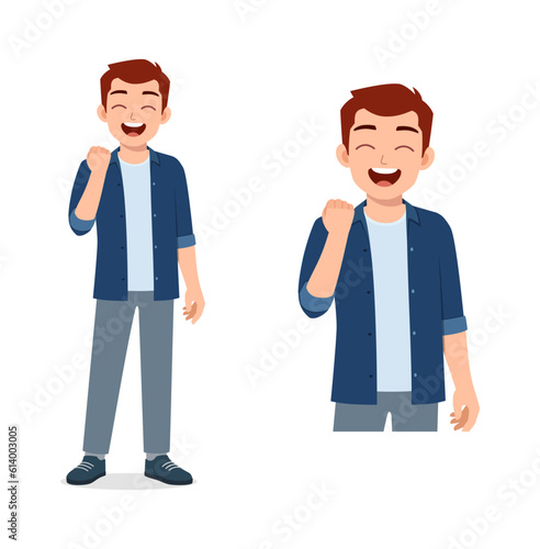 man feeling happy and show fist gesture