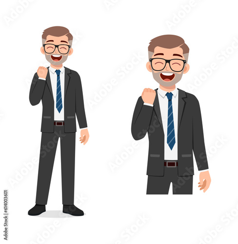 man feeling happy and show fist gesture