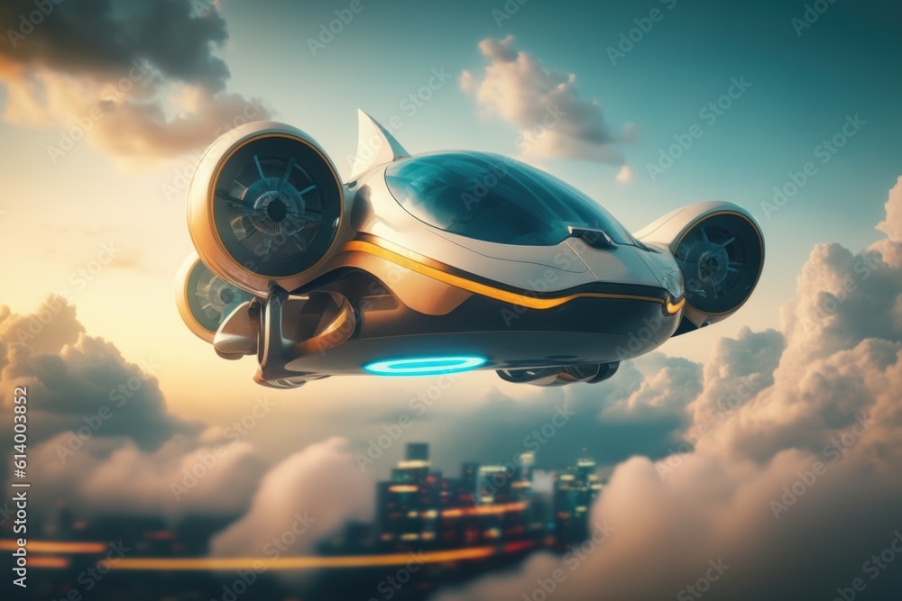 Futuristic model of a flying car. AI generated, human enhanced. Futuristic model of a flying car. AI generated, human enhanced.