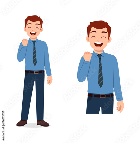 man feeling happy and show fist gesture