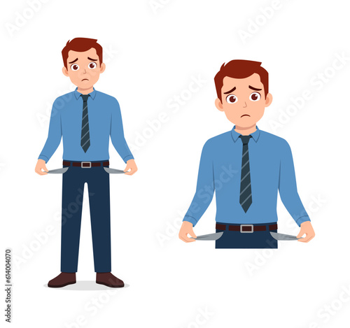 man broke and show empty pocket in his pant