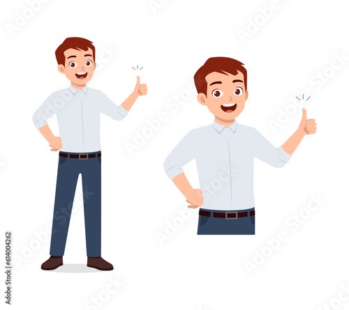 man feeling happy and show thumb up pose