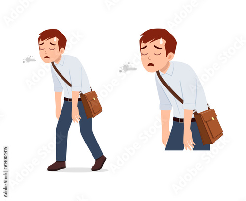man walking from work and feeling tired