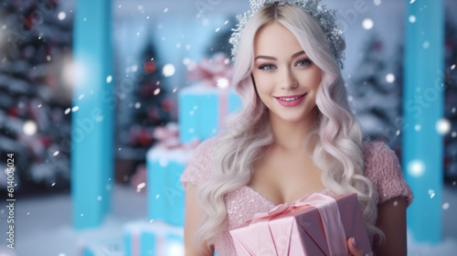 young adult woman, holds a christmas gifts, festive, anticipation and curiosity, christmas spirit