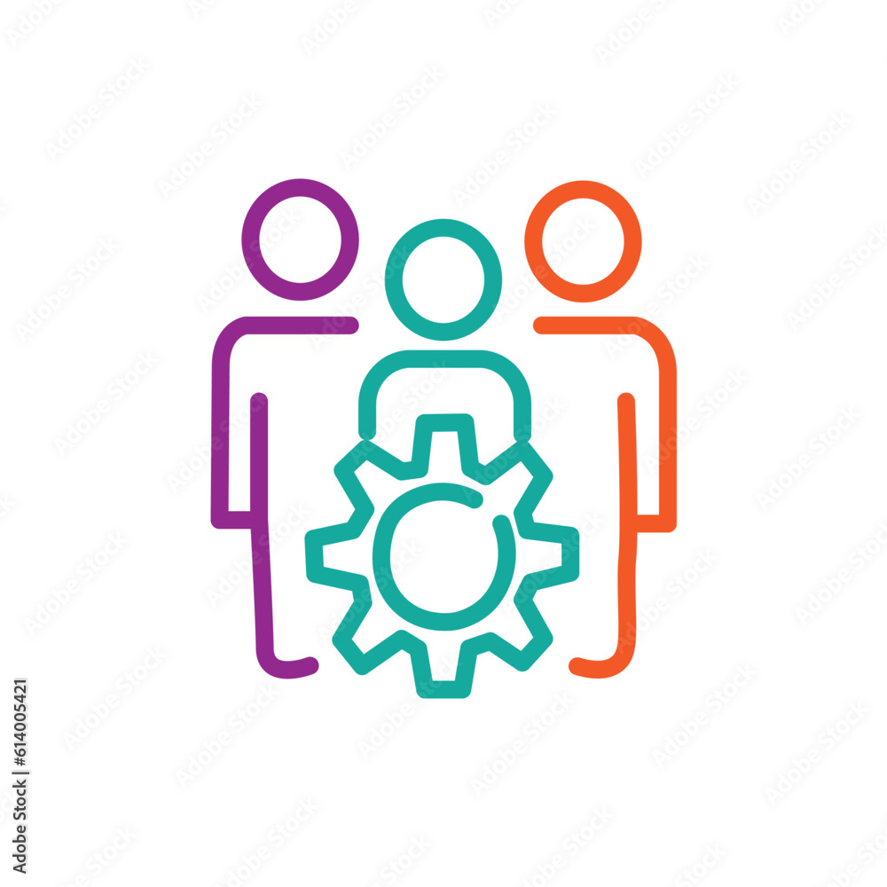 Professional team of experts. Technical Accompanying. Adjustment and improvement of the mechanism. Vector linear icon isolated on white background Professional team of experts. Technical Accompanying. Adjustment and improvement of the mechanism. Vector linear icon isolated on white background