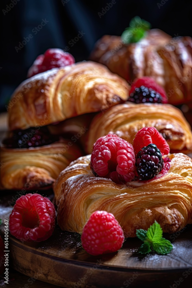 Croissant and jam. AI generated art illustration. Croissant and jam. AI generated art illustration.