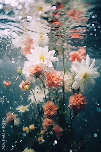 Flowers in the water. AI generated art illustration.