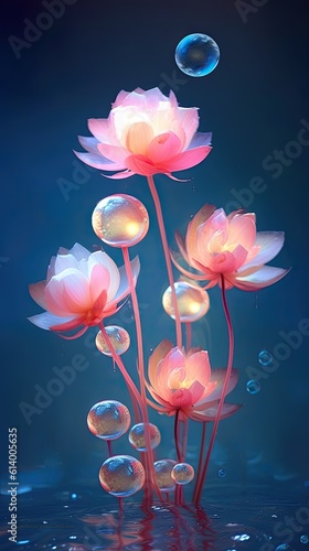 Lotus flower in water. AI generated art illustration.