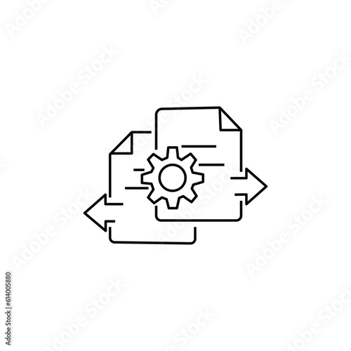 Implementation of new rules and regulations. Document flow. Vector linear icon isolated on white background.