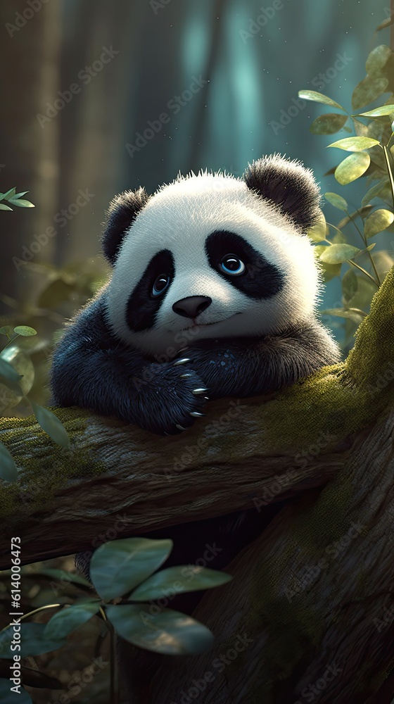 Giant panda eating bamboo leaves. AI generated art illustration.
Giant panda eating bamboo leaves. AI generated art illustration.