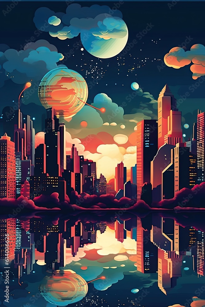 Abstract city skyline. AI generated art illustration. Abstract city skyline. AI generated art illustration.