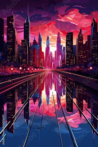 Abstract city skyline. AI generated art illustration.