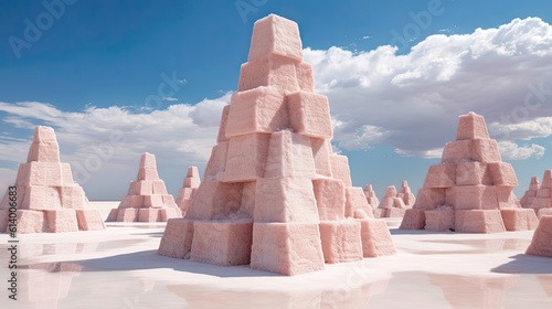 Snow covered fence. AI generated art illustration.