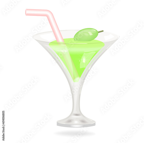 Martini cocktail, vector icon. A martini glass with a cartoon-style olive. Vector illustration