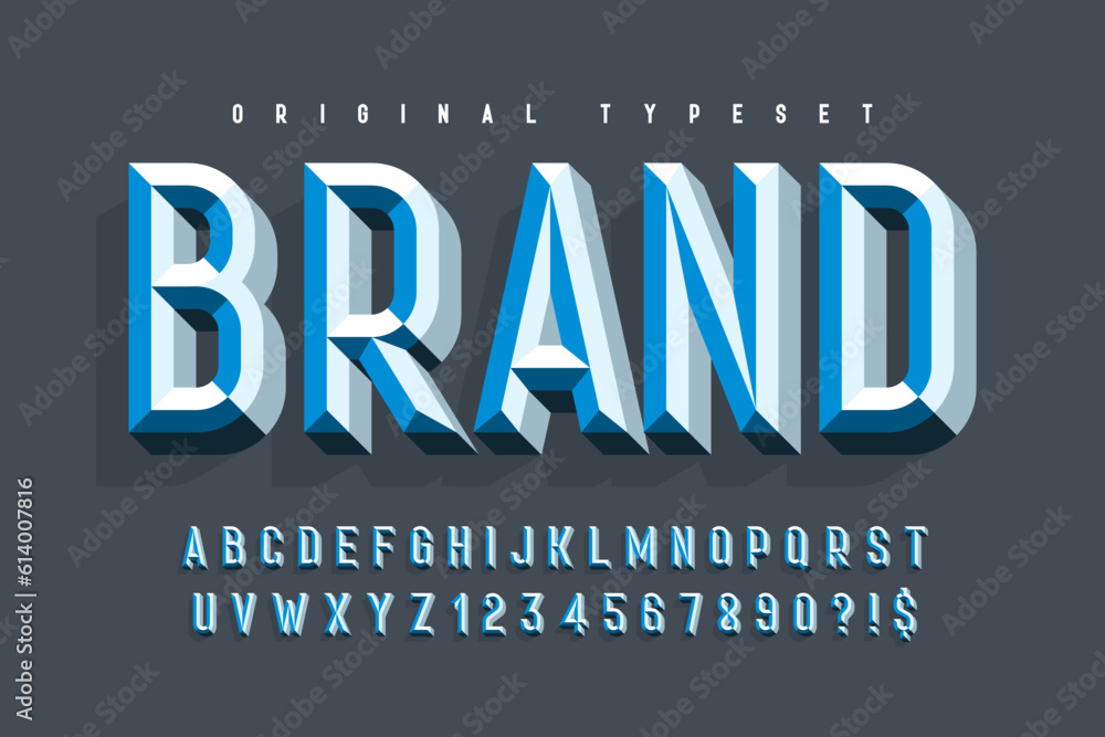 Chisel 3d letters design, colorful alphabet, typeface. Stock Vector