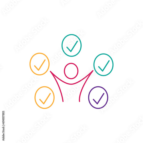 Happy customer. Satisfy needs. Vector linear icon isolated on white background.