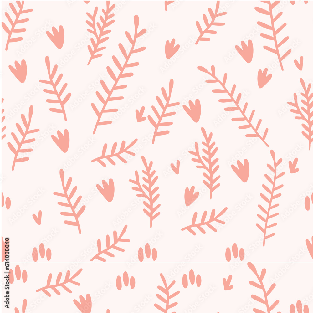 Vector illustration. Seamless pattern on the theme of plants. Big set of leaves, petals and twigs. Summer fabric.