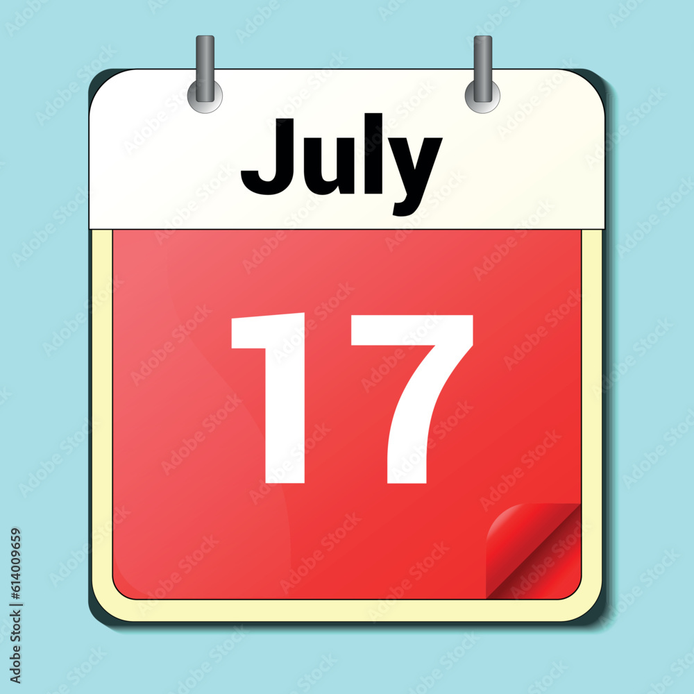 day on the calendar, vector image format, JULY 17 day on the calendar, vector image format, JULY 17