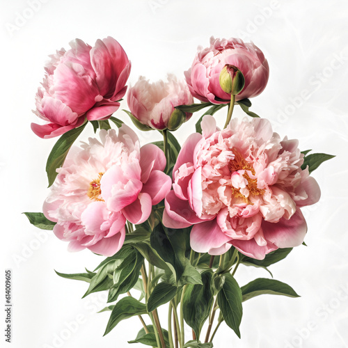 Bunch of pink peonies flowers. Pastel floral composition