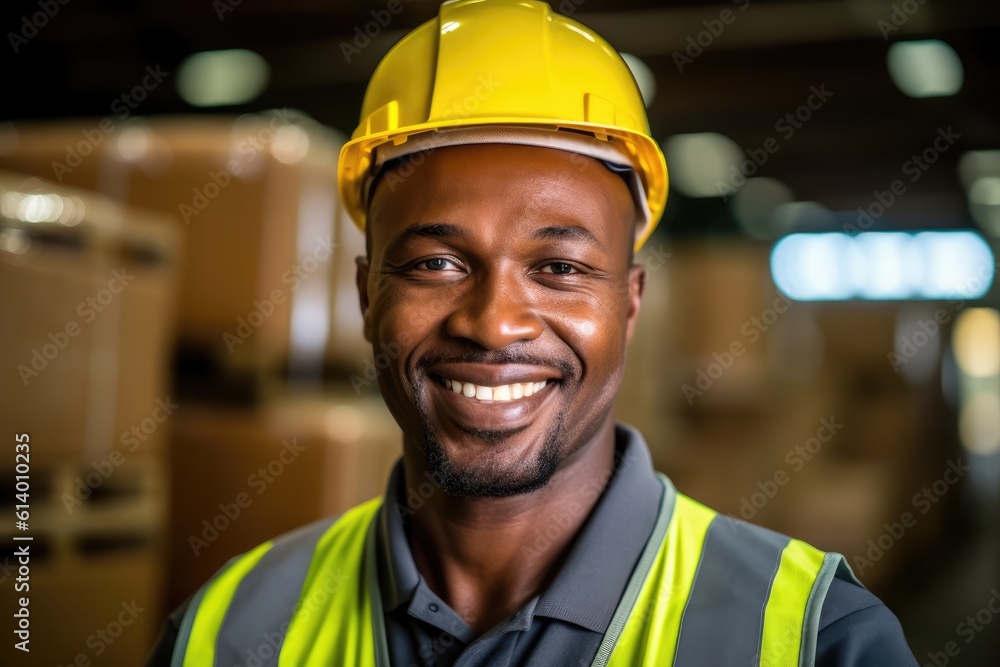 A close - up shot featuring a male cargo worker in a warehouse setting. Generative AI A close - up shot featuring a male cargo worker in a warehouse setting. Generative AI