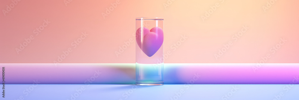 minimalist panorama of a stylized test tube with a heart-shaped bubble, against a pastel gradient background, symbolizing love in medicine minimalist panorama of a stylized test tube with a heart-shaped bubble, against a pastel gradient background, symbolizing love in medicine