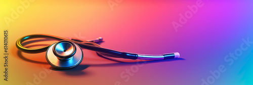 simplified panoramic wallpaper of a stylized stethoscope, against a soothing gradient background, symbolizing general medicine photo