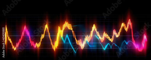 Symbolic image of ECG heart monitor wave in vibrant neon colors against a dark background