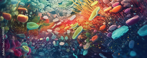 Colorful depiction of bacteria viewed under a microscope, emphasizing the diverse world of microbiology photo
