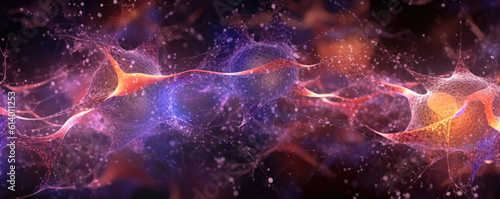 Wide-screen view of abstract interpretation of neurons interconnected, portraying cognitive science