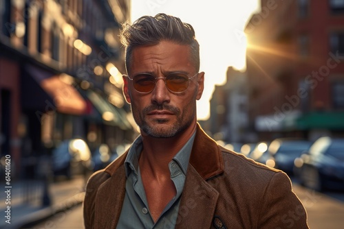 A close - up portrait of a confident and stylish man in a trendy urban setting. Generative AI