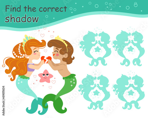 Find correct shadow mermaids falling in love vector