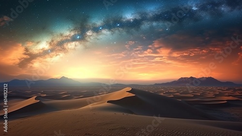Photo amazing milky way over the sand dunes Generative AI © MUCHIB