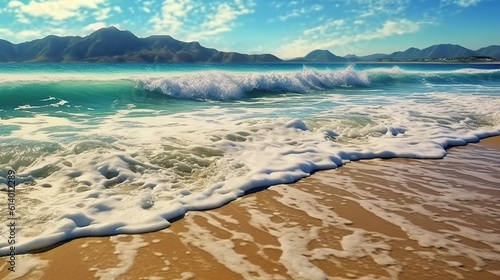 Photo beautiful sandy beach and sea wave Generative AI