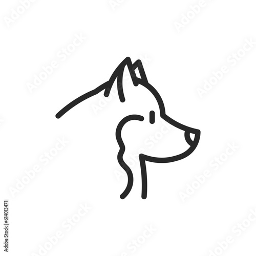 Siberian Husky Laika Dog Icon. Outline Editable Sign for Dog Lovers, Pet Care, Dog Breed Information, and Vet Clinic Services.