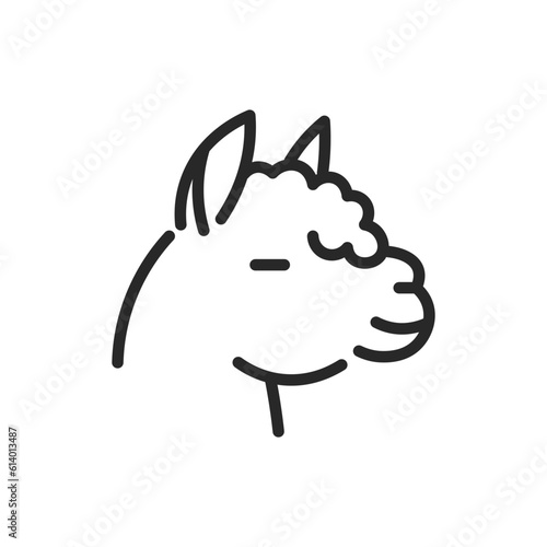 Adorable Llama Icon. Vector Outline Editable Sign for Pet Stores, Animal Care Websites, Vet Clinic Services and Wildlife Illustrations