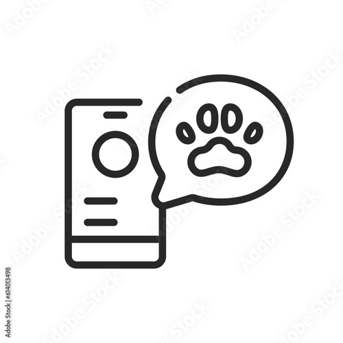 Online Vet Consultation Icon. Vector Outline Editable Sign of Remote Veterinary Assistance Via Smartphone Application or Online Web Chat.