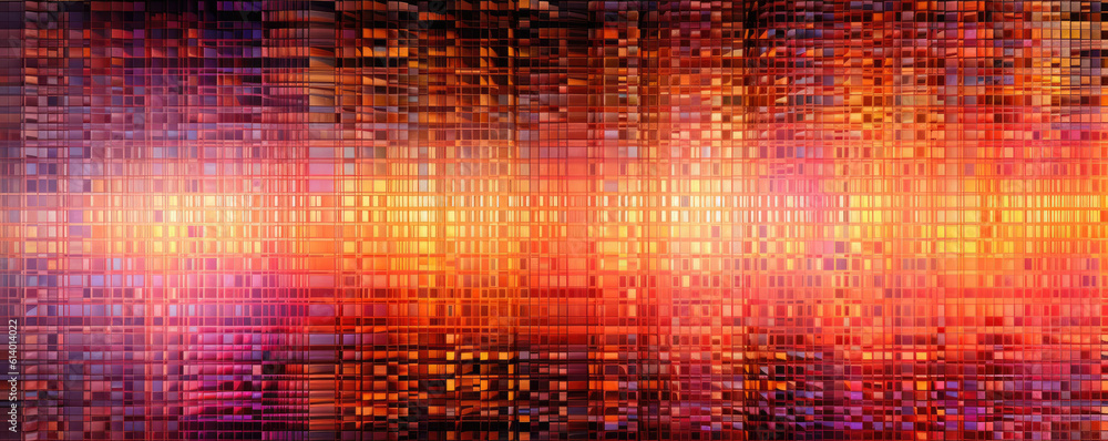 Abstract panoramic visualization of a binary code stream in striking, neon peach hues Abstract panoramic visualization of a binary code stream in striking, neon peach hues