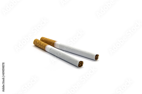 Two ordinary cigarettes on a white background