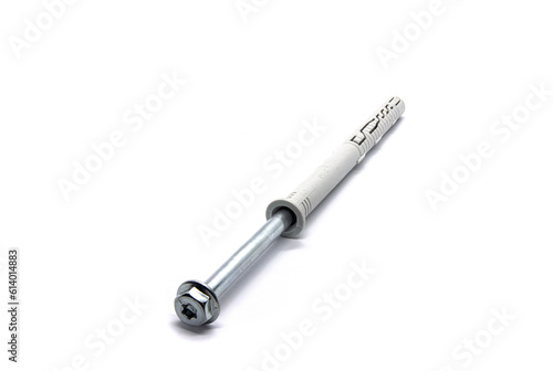 Dowel and screw on a white background