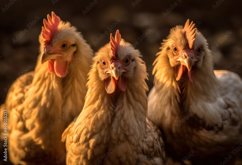 chickens in a chicken coop at a poultry farm. Generative AI