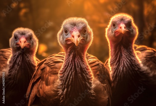  close-up domestic turkey walks in the yard of the poultry farm.Generative AI © Margo_Alexa
