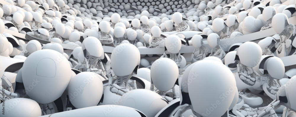 Obraz premium Panoramic view of white robotic forms in motion, representing the advancements in technology