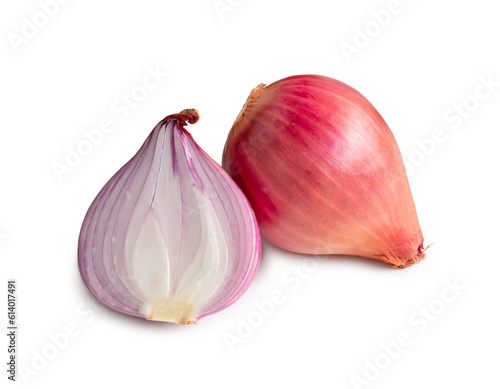 Fresh red onion bulb with half isolated on white background with clipping path