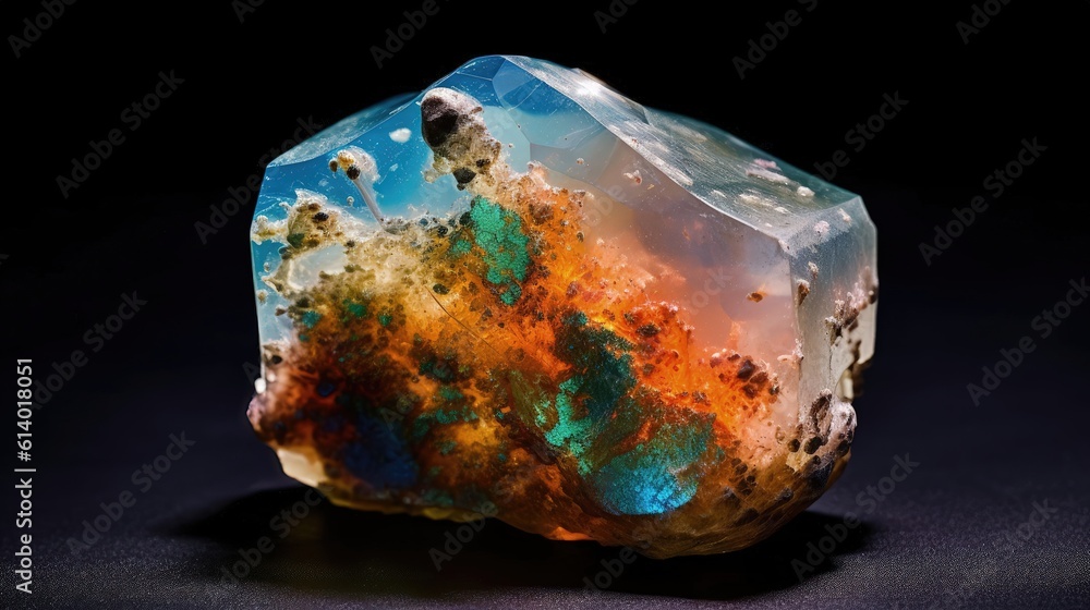 crystal on black, opal specimen made of galactic nebula