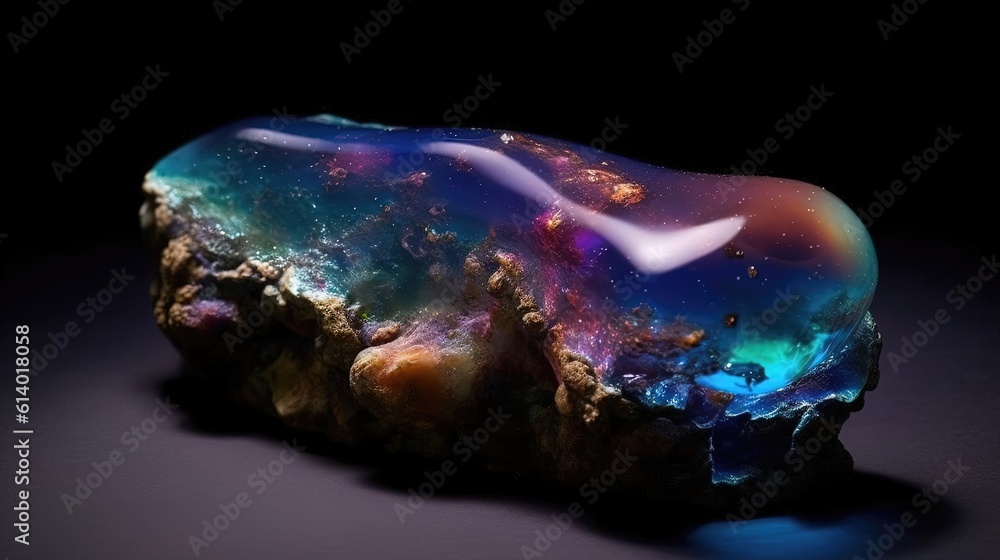 crystal on black, opal specimen made of galactic nebula