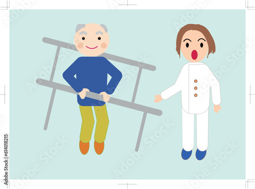 理学療法士とともにリハビリするおじいちゃん