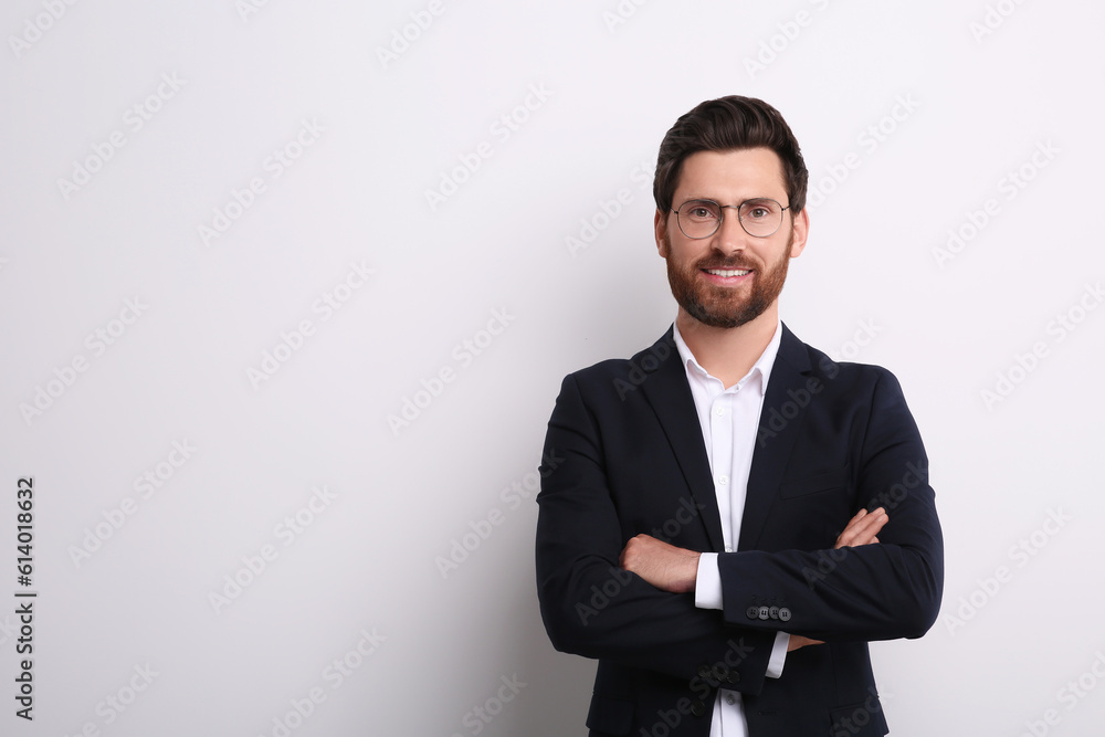 Portrait of handsome man in glasses on white background, space for text Portrait of handsome man in glasses on white background, space for text
