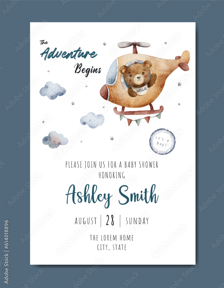 Fototapeta premium baby shower watercolor invitation card